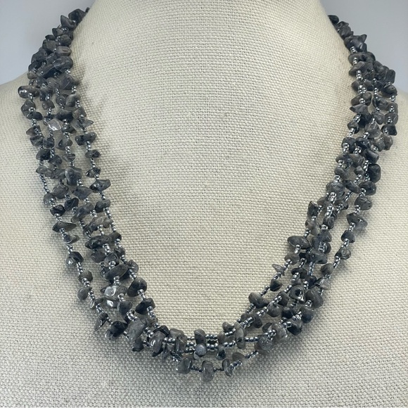 Tourmaline Quartz Chip Beaded Seed Bead Multi Layer Statement Necklace Gemstone - Picture 1 of 7